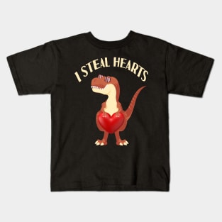 I Steal Hearts Valentine's Day Dinosaur T rex Gift Kids T-Shirt